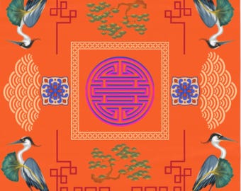 Orange Mahjong Chinoiserie Tablecloth or mat Asian Game Night Square Card table, Trendy Design, Mahjong  Tablescape, Great for Parties