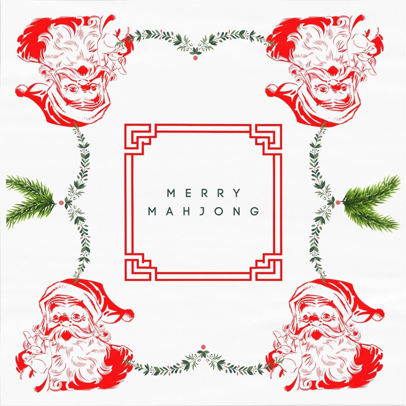 Merry Mahjong Vintage Santa  Tablecloth, Asian Game Night Square Cover, Trendy Design, Mahjong Tiles Mat Alternative, Great for Parties