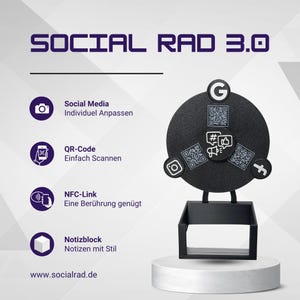 Social RAD 3.0 – Nachhaltiges Social-Media-Tool mit QR-Code und NFC | 3D-gedrucktes Gadget für Start-ups, Hotels und kleine Unternehmen