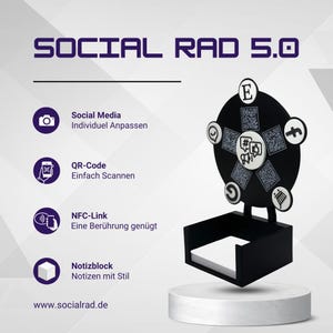 Social RAD 5.0 – Nachhaltiges Social-Media-Tool mit QR-Code und NFC | 3D-gedrucktes Gadget für Start-ups, Hotels und kleine Unternehmen