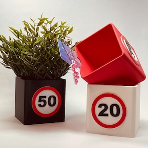 Pot de fleurs imprimé en 3D personnalisé | Cadeau d’anniversaire PLA | Pot de fleurs d'anniversaire avec numéro de naissance et porte-carte | Idée cadeau