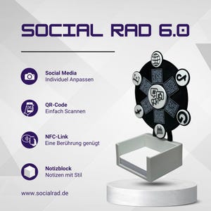 Social RAD 6.0 – Nachhaltiges Social-Media-Tool mit QR-Code und NFC | 3D-gedrucktes Gadget für Start-ups, Hotels und kleine Unternehmen