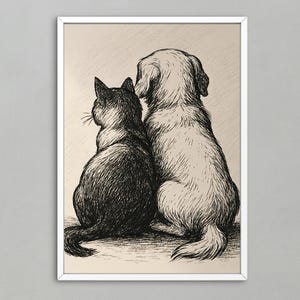 Dog and Cat Digital Print Art, Pet Wall Art Printable, Trendy Animal Poster, Cat and Dog Wall Decor, Nursery Prints, Gift for Her, Pet Arts
