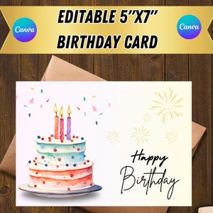 Carte d'anniversaire modifiable, modèles de cartes d'anniversaire imprimables, impression à la maison, cartes de joyeux anniversaire, téléchargement numérique, cartes de voeux imprimables
