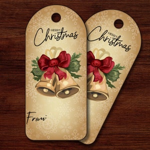 Vintage Christmas Tags Printable, Christmas Tags Template Printable, Gift Tags for Christmas, Santa Tags, Holiday Vintage Tags, Bell Tags