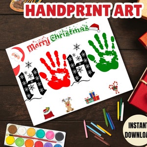 Artisanat d'empreintes de main de Noël à imprimer, art de l'empreinte de pas pour les enfants, activité de vacances préscolaires, souvenir bébé tout-petit, art créatif de Noël à la garderie