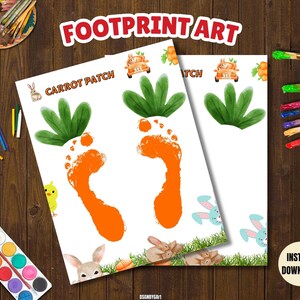 Huella de arte imprimible, huerto de zanahorias, impresión de Pascua para niños, actividades, manualidad de Pascua imprimible, regalos de recuerdo para bebés y niños pequeños, impresión para niños