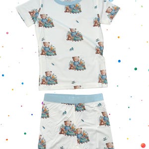 Teddy Bear Print Unisex Bamboo Two piece Short Set for Babies & Toddlers | Two-piece Bamboo PJs | Soft  Pajamas - 18-24 months