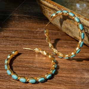 Vintage Turquoise Hoop Earrings gold
