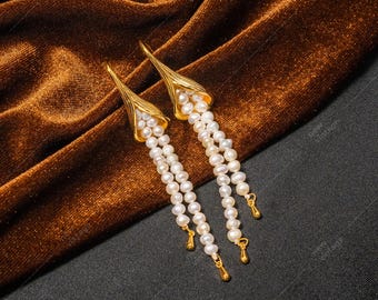 Dainty Gold Pearl Floral Earrings Lily Freshwater Pearl Bridesmaid