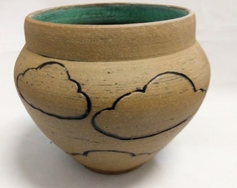 Cloud Vase in Brown Stoneware with Green interior