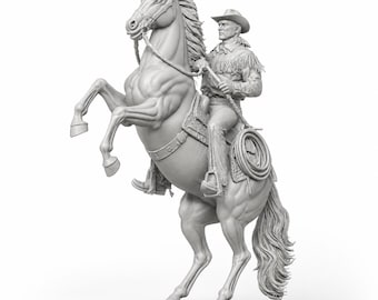 Modelo STL de vaquero a caballo encabritado, impresión 3D de jinete del oeste, figura de la frontera (descarga digital)