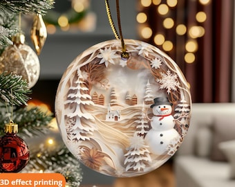 Flat 3D Look Snowman Christmas Ornaments, 3D Christmas Ornament, Christmas Tree Ornament, Christmas Ornament, 3D Effect Christmas Ornament