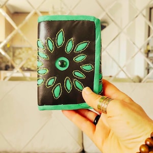 Upcycled Slim Wallet / Recycled Faux Leather Trifold Wallet / Eco Friendly Handmade One Of a Kind Gift for Her / Free Express Ship.