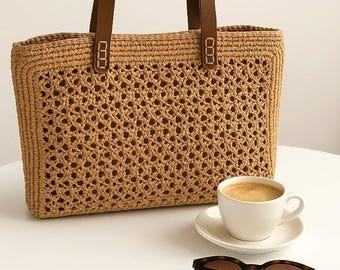 Caramel Handmade Raffia Tote Bag - Boho Beach Weekender.