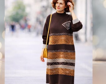 Upcycled Reworked Sweatshirt Dress - Artistic Geometric Midi Dress.