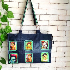 Upcycled Denim Bag. Handmade Patchwork Tote from Recycled Jeans. Unique Zippered Denim Purse. Free Ekspress Ship.
