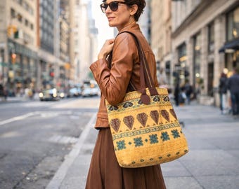 Kilim Style Handmade Bag, Upcycled Sweater Tote Handbag, Fall Style Gift.
