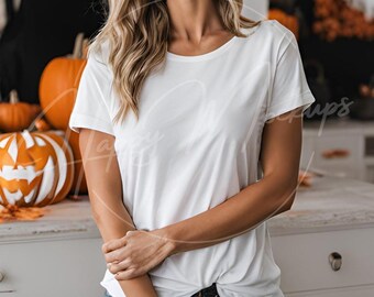 Bella Canvas 3001 TShirt Mockup, Bella Canvas Shirt Mockup, weißes Shirt Mockup, Halloween Mockup, gruseliges Mockup, Herbst Mockup, Herbst Mockup
