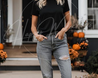 Maqueta de camiseta Bella Canvas 3001, camiseta Bella Canvas, maqueta de camiseta negra, maqueta de Halloween, maqueta espeluznante, maqueta de otoño, maqueta de otoño