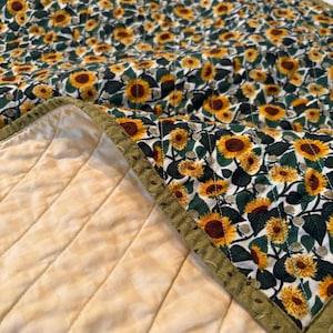 Sunflowers handmade Baby Quilt, Rifle Paper Co wholecloth blanket, modern heirloom gift, floral