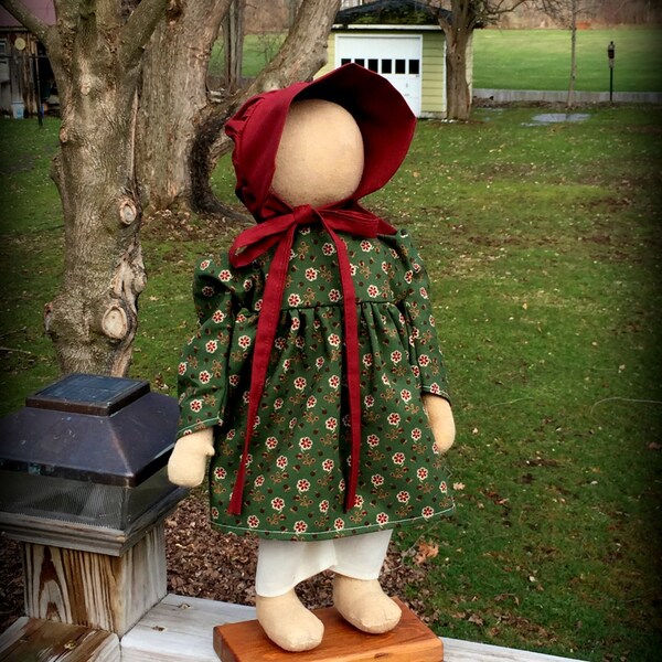 Primitive Prairie Doll with bonnet on Stand