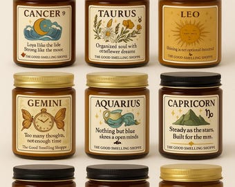 Zodiac Sign Candle: Scented Astrology Gift, 9 oz Amber Jar