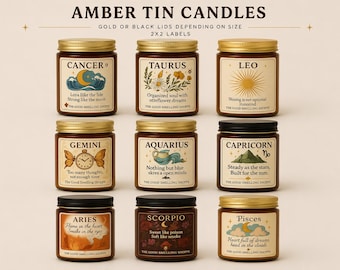 Zodiac Sign Candle: Scented Astrology Gift, 4 oz Amber Jar