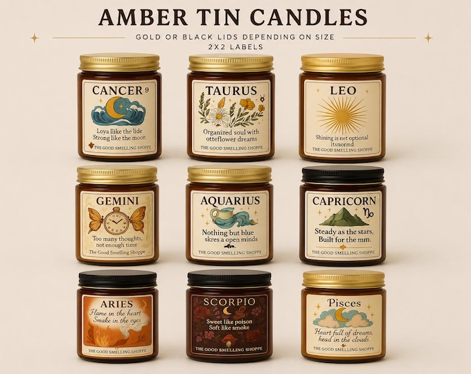 Zodiac Sign Candle: Scented Astrology Gift, 4 oz Amber Jar
