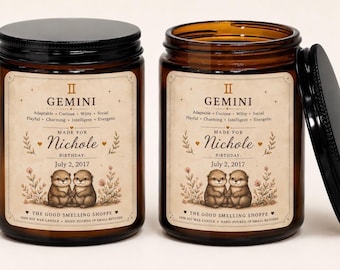 Personalized Zodiac Sign Candle: Scented Astrology Gift, 9 oz Amber Jar