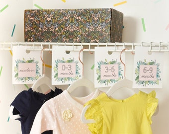 Afdrukbare botanische kwekerij kastverdelers (direct downloaden), tropisch groen kwekerij babykast organisator in roze en groen, PDF-bestand