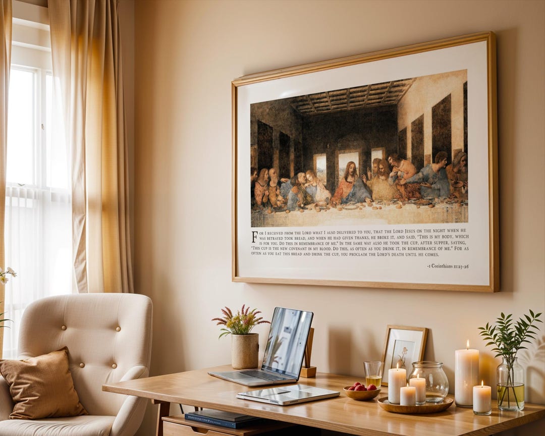 The Last Supper Vintage Wall Art Print | Scripture Verse Decor | Bible ...