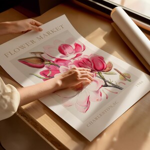 Magnolia Flower Market Print, Charleston South Carolina Vintage Wall Art, Floral Home Decor, Botanical Art Gift