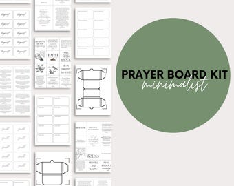May include: A printable prayer board kit with a minimalist design. The kit includes a variety of prayer cards, a prayer board template, and instructions. The prayer cards feature inspirational quotes and scripture verses.