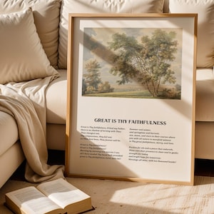 Great Is Thy Faithfulness | Hymn Lyrics Print | Christian Home Decor | Religious Wall Art | Vintage Music
