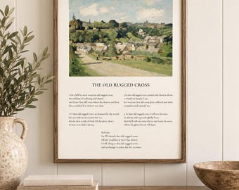 Old Rugged Cross Farmhouse Wall Decor | Vintage Typography Poster