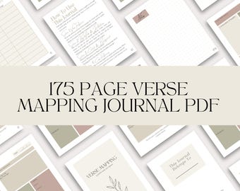 May include: A printable 175-page journal with a beige and pink color scheme. The journal is designed for verse mapping and includes pages for notes, journaling, and verse mapping.
