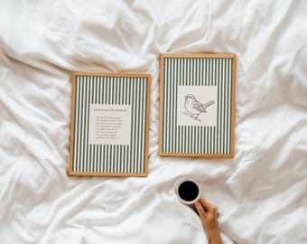 His Eye on Sparrow Hymn Art Print Set | Christian Home Decor, Vintage Sketch Canvas