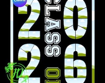 Collage de fotos de la CLASE 2026, plantilla de marcos de Canva, arrastrar y soltar, camisetas, pancartas, fondos, letreros de jardín, arte de pared enmarcado, recuerdos de graduación 2026