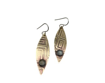 Brass Aquamarine Earrings Birthstone Earrings March Birthday Jewelry Boho Earrings