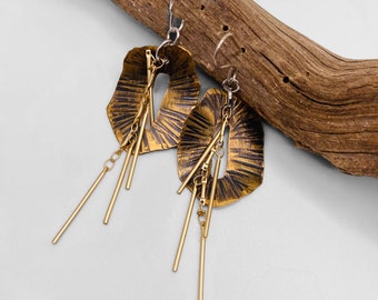 Textured Brass Earrings, Organic Shaped Metal Earrings, Boho Chic Earrings