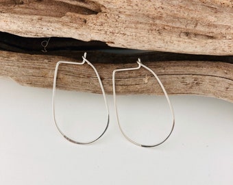 Sterling Silver Minimalist Earrings, Silver Wire Hoop Earrings, Everyday Earrings