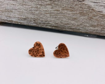 Copper Heart Stud Earrings, Minimalist Earrings, Everyday Earrings