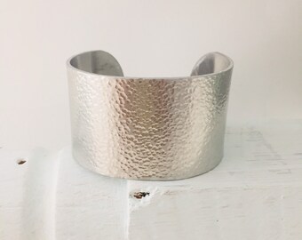 Wide Aluminum Cuff Bracelet, Textured Power Cuff Bracelet, Silver Cuff Bracelet, Statement Bracelet, 1.5 inch Cuff Bracelet