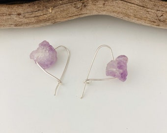 Sterling Silver Amethyst Earrings, Everyday Earrings, Bohemian Raw Amethyst Earrings