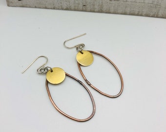 Organic Hoop Earrings , Bimetal Earrings, Copper Brass Earrings, Rustic Jewelry