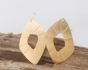 Oval Brass Earrings, Unique Shape Metal Earrings , Fun Earrings, Hand Cut Metal Earrings