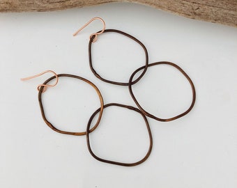 Organic Shape Copper Earrings, Copper Link Earrings, Long Earrings, Boho Chic, Rustic Jewelry