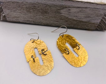 Textured Brass Earrings, Fun Mobile Earrings, Boho Chic Earrings, Long Earrings, Funky Earrings