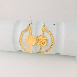 Brass Geometric Earrings, Textured Brass Earrings, Boho Chic Earrings